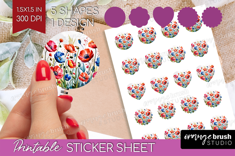 Summer Flowers Round Sticker - Floral Printable Sticker