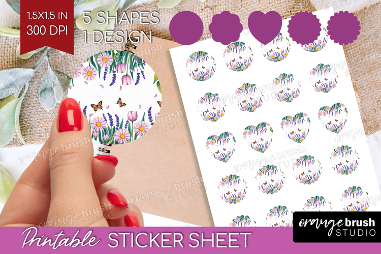 Summer Flowers Round Sticker - Floral Printable Sticker