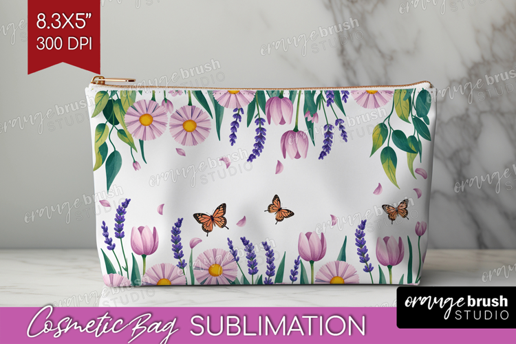 Summer Flowers Cosmetic Bag - Floral Makeup Bag PNG
