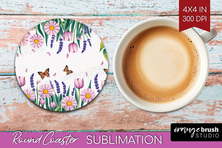 Summer Flowers Round Coaster - Floral Coaster PNG example image 1