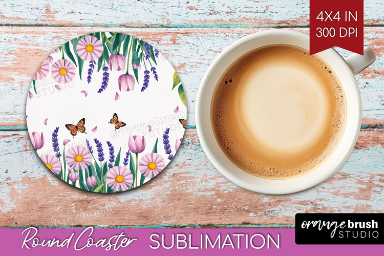 Summer Flowers Round Coaster - Floral Coaster PNG
