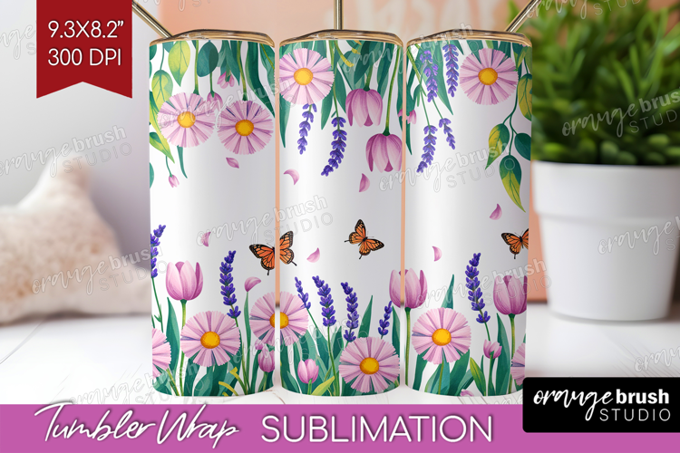 Summer Flowers Tumbler Wrap - Floral Tumbler PNG Sublimation