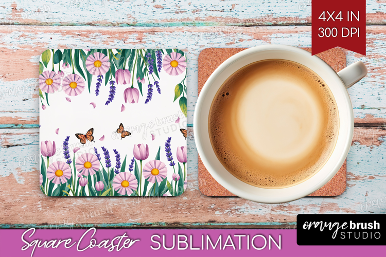 Summer Flowers Square Coaster - Floral Coaster PNG