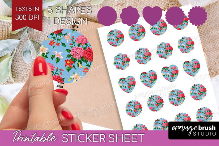Summer Flowers Round Sticker - Floral Printable Sticker