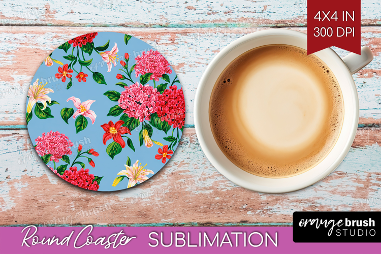 Summer Flowers Round Coaster - Floral Coaster PNG