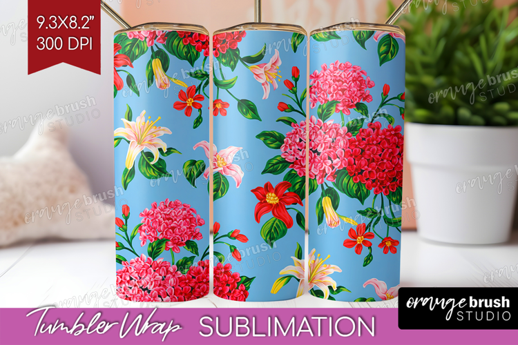 Summer Flowers Tumbler Wrap - Floral Tumbler PNG Sublimation