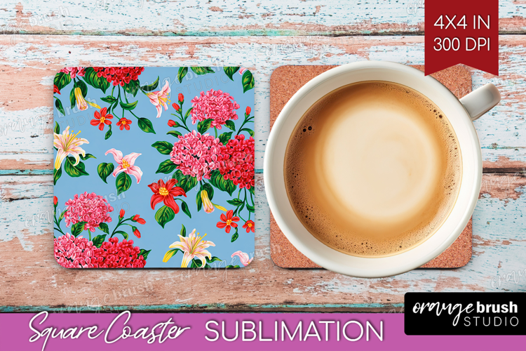 Summer Flowers Square Coaster - Floral Coaster PNG