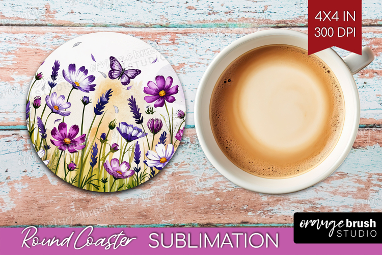Summer Flowers Round Coaster - Floral Coaster PNG