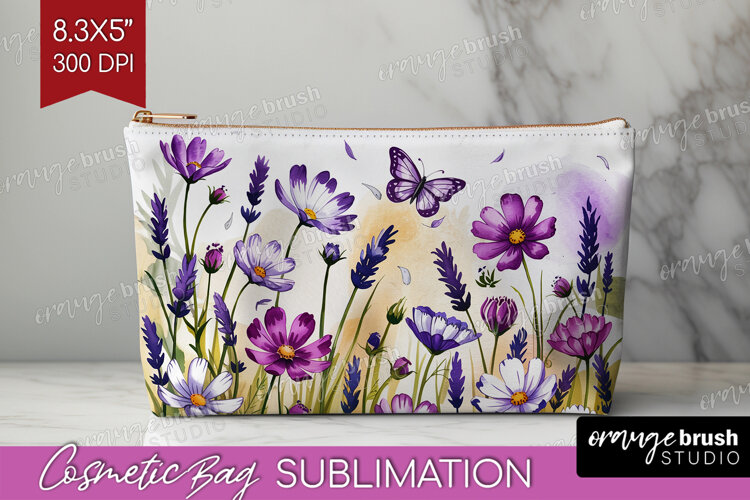 Summer Flowers Cosmetic Bag - Floral Makeup Bag PNG example image 1