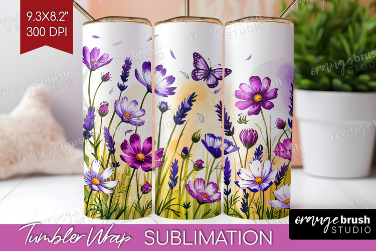 Summer Flowers Tumbler Wrap - Floral Tumbler PNG Sublimation