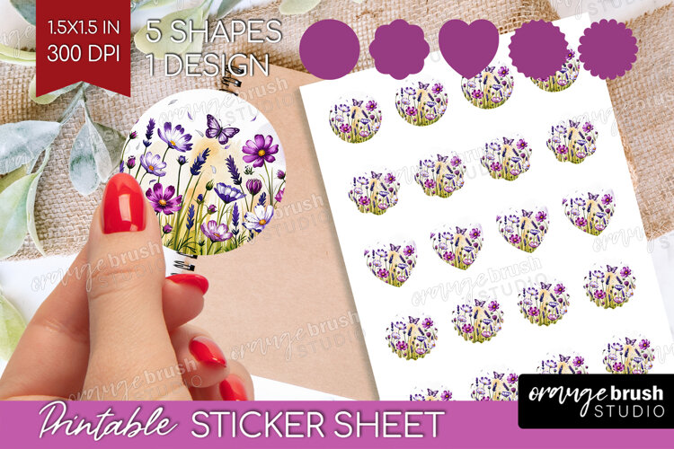 Summer Flowers Round Sticker - Floral Printable Sticker example image 1