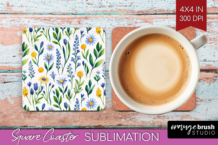 Summer Flowers Square Coaster - Floral Coaster PNG