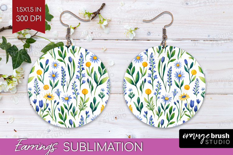 Summer Flowers Round Earrings - Floral PNG Sublimation