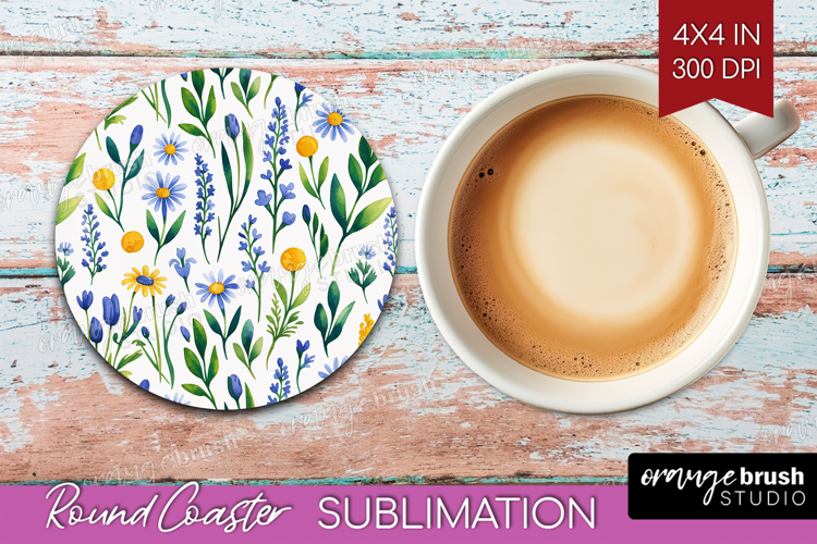 Summer Flowers Round Coaster - Floral Coaster PNG