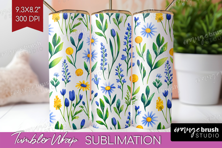 Summer Flowers Tumbler Wrap - Floral Tumbler PNG Sublimation