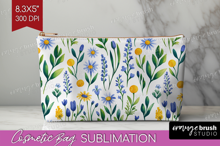 Summer Flowers Cosmetic Bag - Floral Makeup Bag PNG
