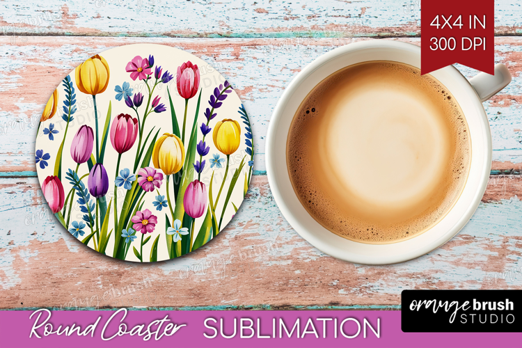 Summer Flowers Round Coaster - Floral Coaster PNG