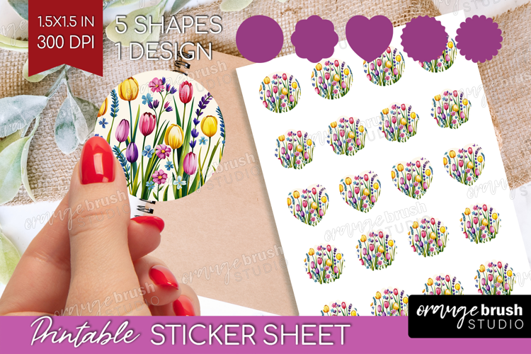Summer Flowers Round Sticker - Floral Printable Sticker