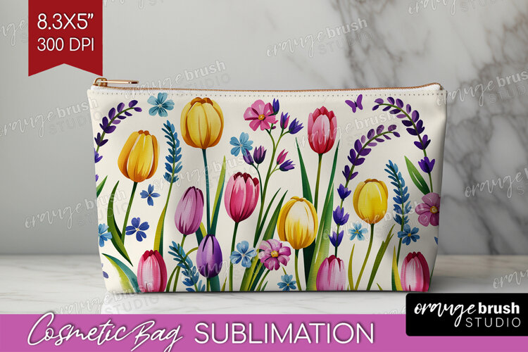 Summer Flowers Cosmetic Bag - Floral Makeup Bag PNG example image 1