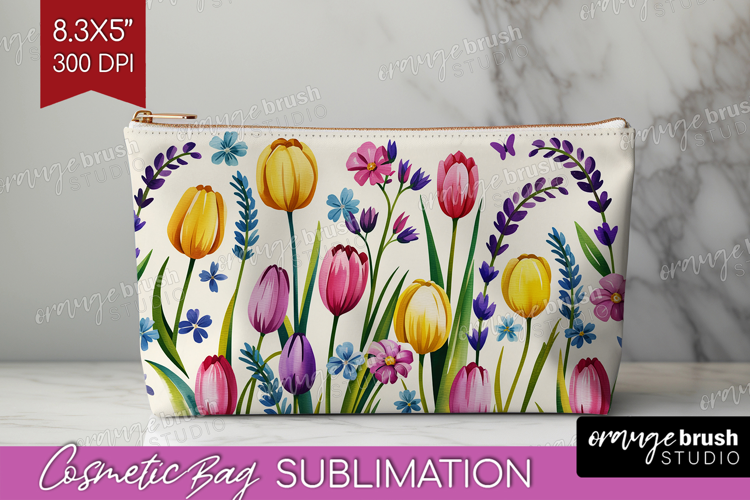 Summer Flowers Cosmetic Bag - Floral Makeup Bag PNG