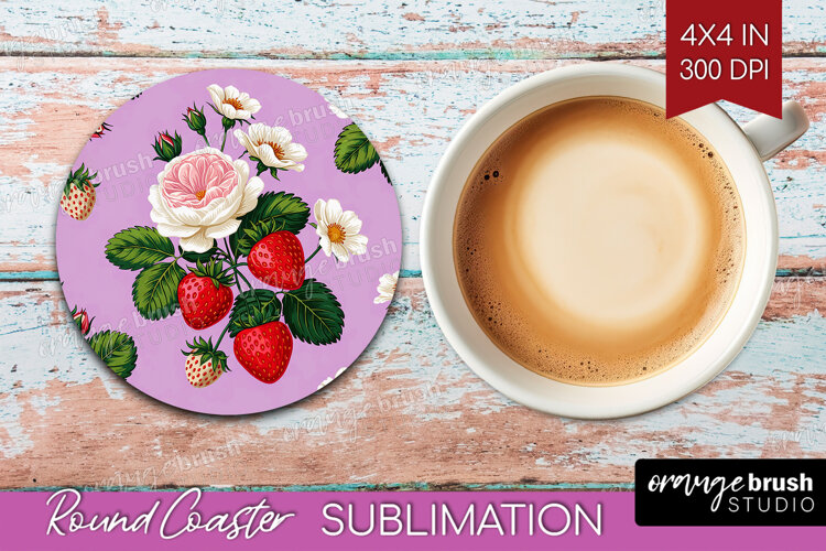 Summer Flowers Round Coaster - Floral Coaster PNG example image 1