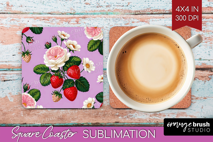 Summer Flowers Square Coaster - Floral Coaster PNG