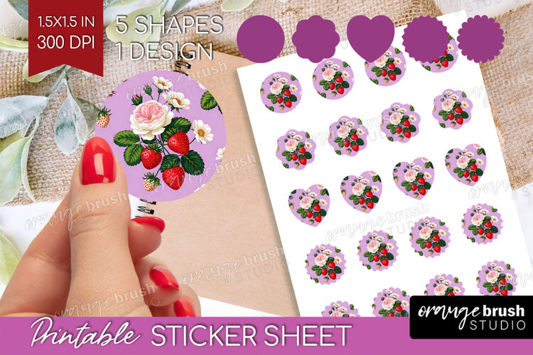 Summer Flowers Round Sticker - Floral Printable Sticker example image 1