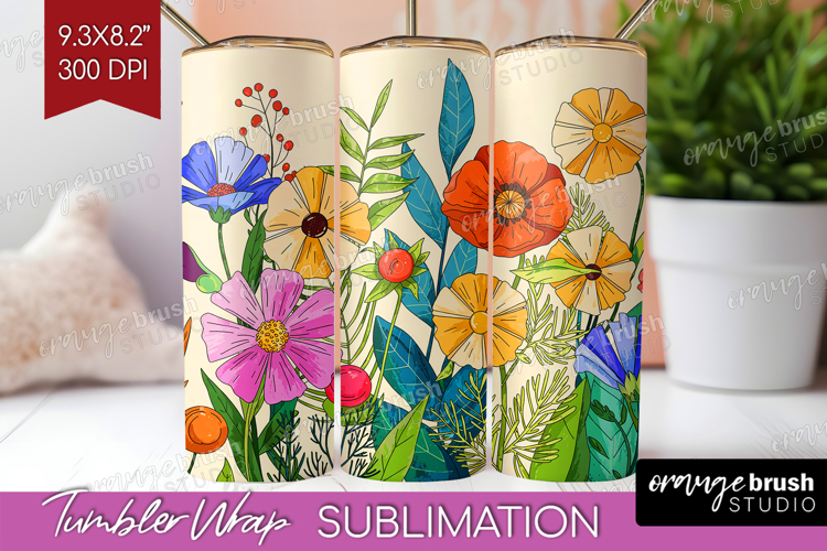 Summer Flowers Tumbler Wrap - Floral Tumbler PNG Sublimation