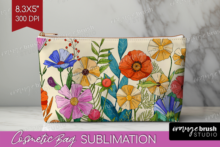 Summer Flowers Cosmetic Bag - Floral Makeup Bag PNG