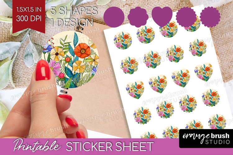 Summer Flowers Round Sticker - Floral Printable Sticker