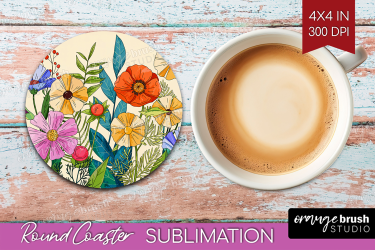 Summer Flowers Round Coaster - Floral Coaster PNG