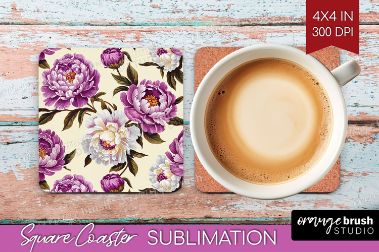 Summer Flowers Square Coaster - Floral Coaster PNG