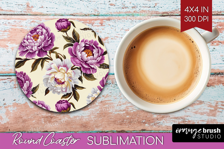 Summer Flowers Round Coaster - Floral Coaster PNG