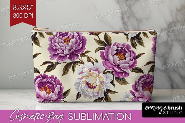 Summer Flowers Cosmetic Bag - Floral Makeup Bag PNG example image 1