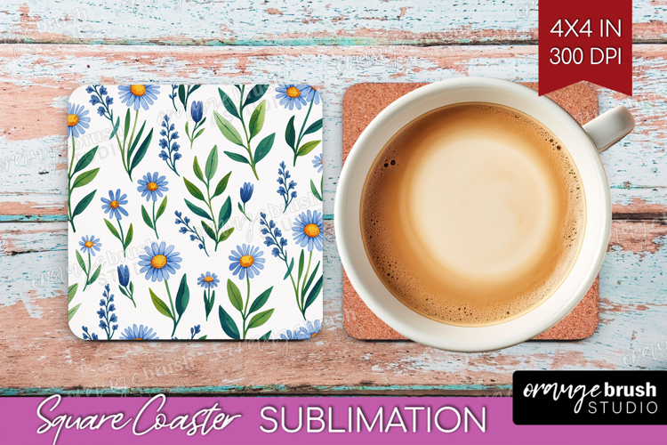 Summer Flowers Square Coaster - Floral Coaster PNG