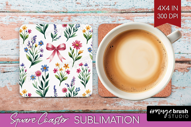 Summer Flowers Square Coaster - Floral Coaster PNG