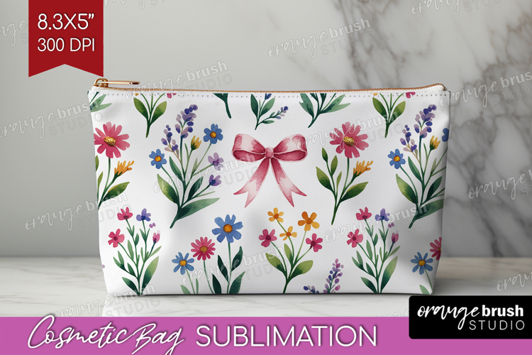 Summer Flowers Cosmetic Bag - Floral Makeup Bag PNG