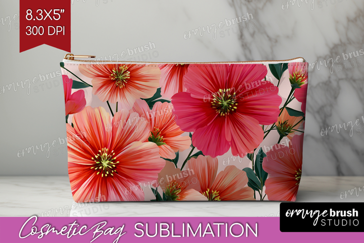 3D Flowers Cosmetic Bag - Summer Makeup Bag PNG Sublimation