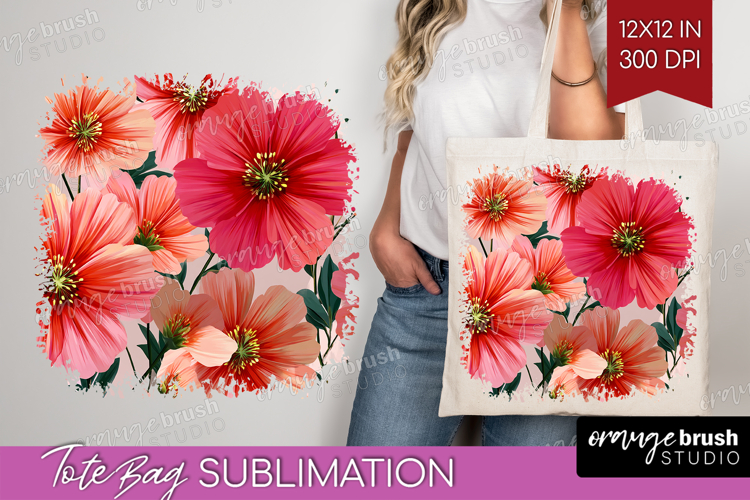 3D Flowers Tote Bag - Summer Tote Bag PNG Sublimation