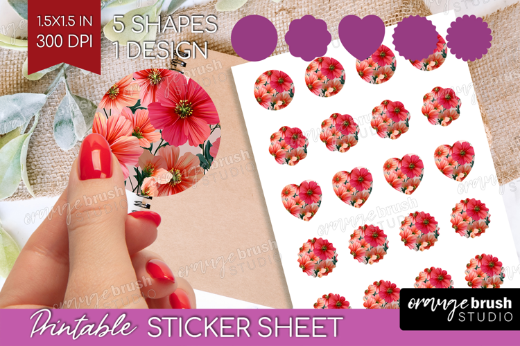 3D Flowers Round Sticker - Summer Printable Sticker Sheet