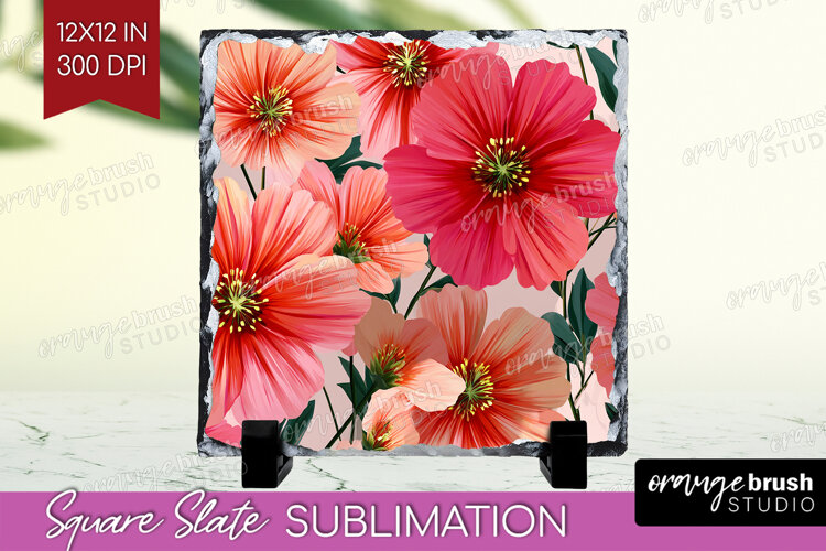 3D Flowers Slate PNG - Summer Square Slate Sublimation example image 1