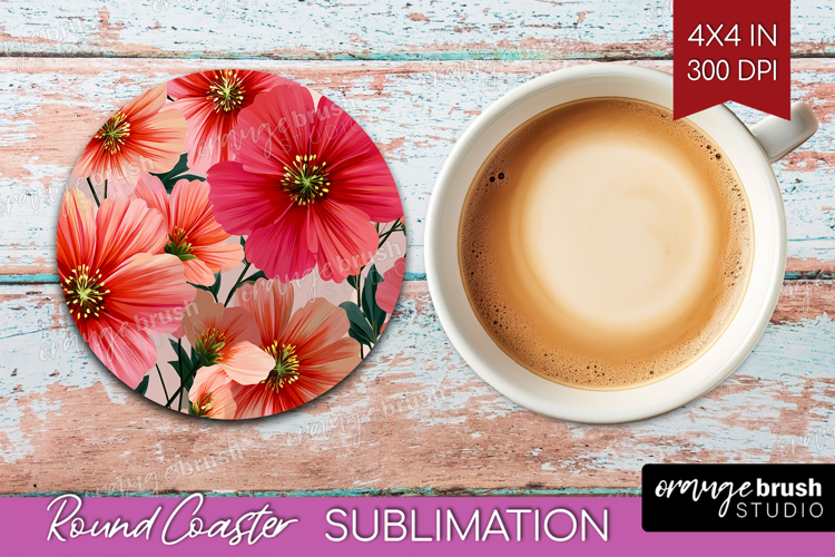 3D Flowers Round Coaster - Summer Coaster PNG Sublimation