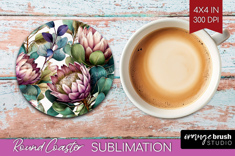 3D Flowers Round Coaster - Summer Coaster PNG Sublimation