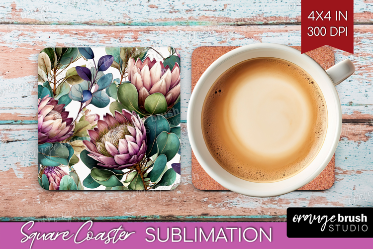 3D Flowers Square Coaster - Summer Coaster PNG Sublimation