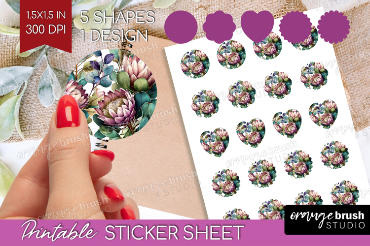 3D Flowers Round Sticker - Summer Printable Sticker Sheet