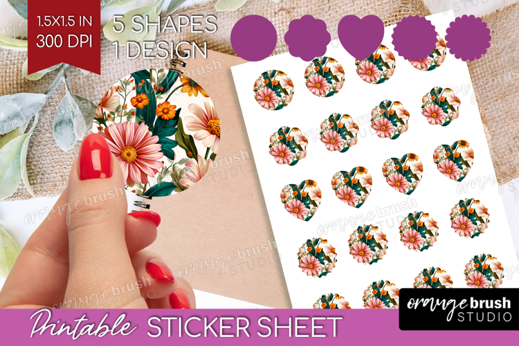 3D Flowers Round Sticker - Summer Printable Sticker Sheet