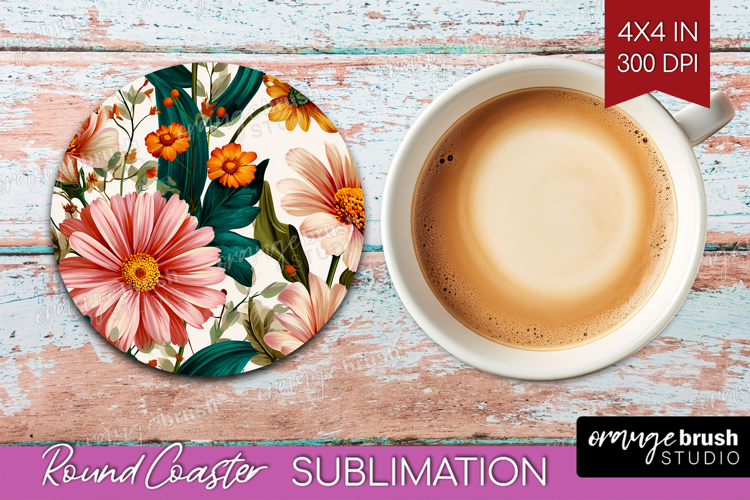 3D Flowers Round Coaster - Summer Coaster PNG Sublimation