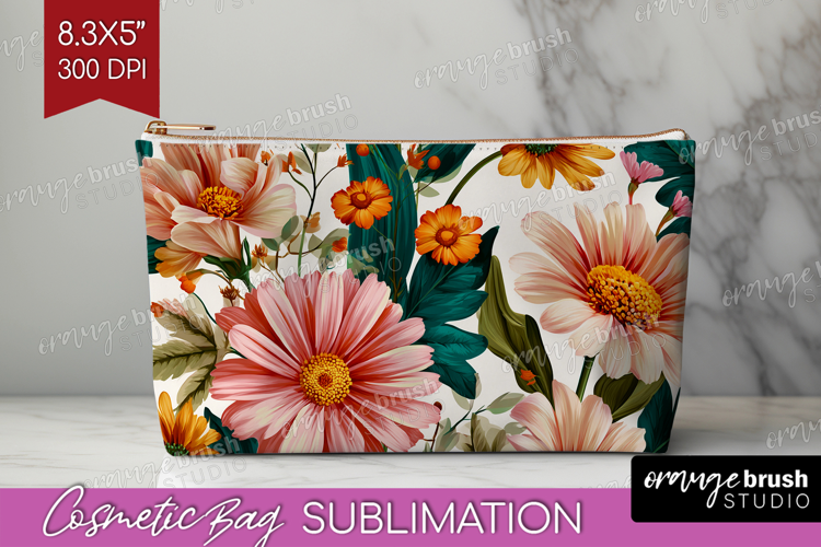 3D Flowers Cosmetic Bag - Summer Makeup Bag PNG Sublimation