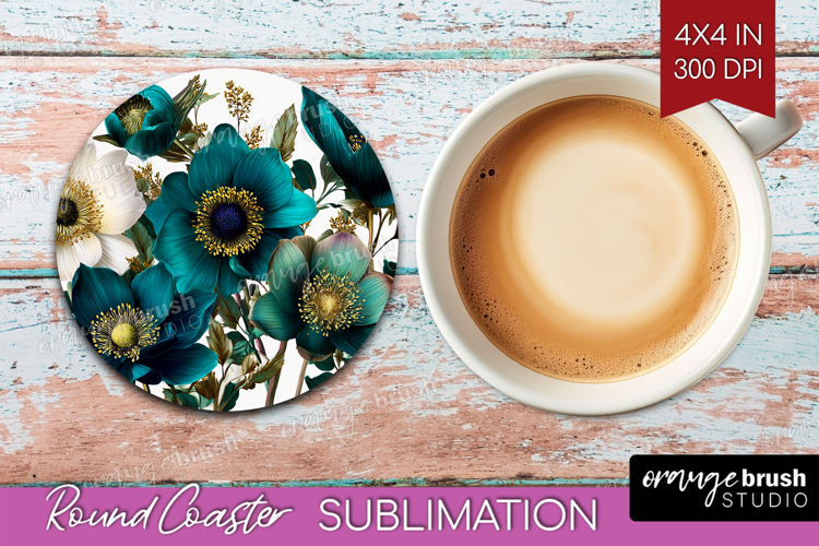 3D Flowers Round Coaster - Summer Coaster PNG Sublimation