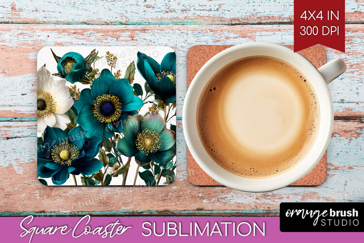 3D Flowers Square Coaster - Summer Coaster PNG Sublimation example image 1